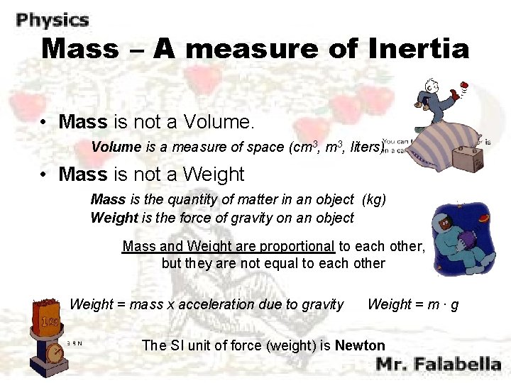 Mass – A measure of Inertia • Mass is not a Volume is a