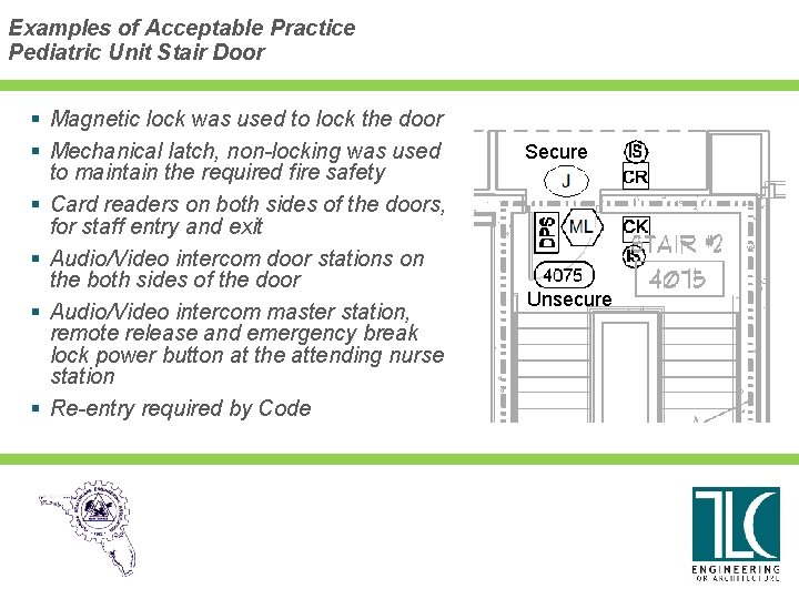 Examples of Acceptable Practice Pediatric Unit Stair Door § Magnetic lock was used to
