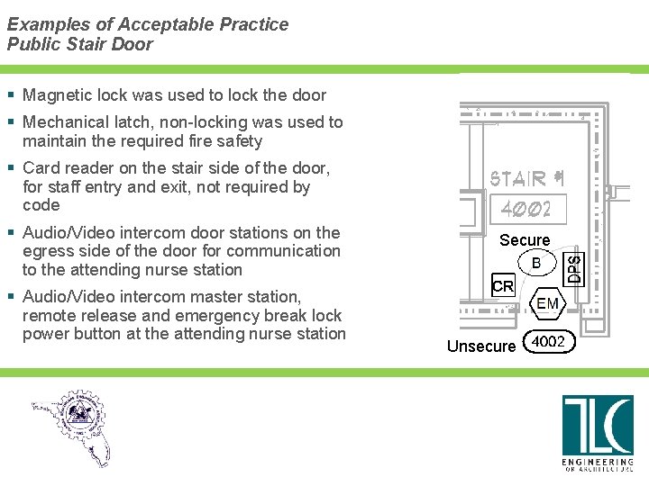 Examples of Acceptable Practice Public Stair Door § Magnetic lock was used to lock