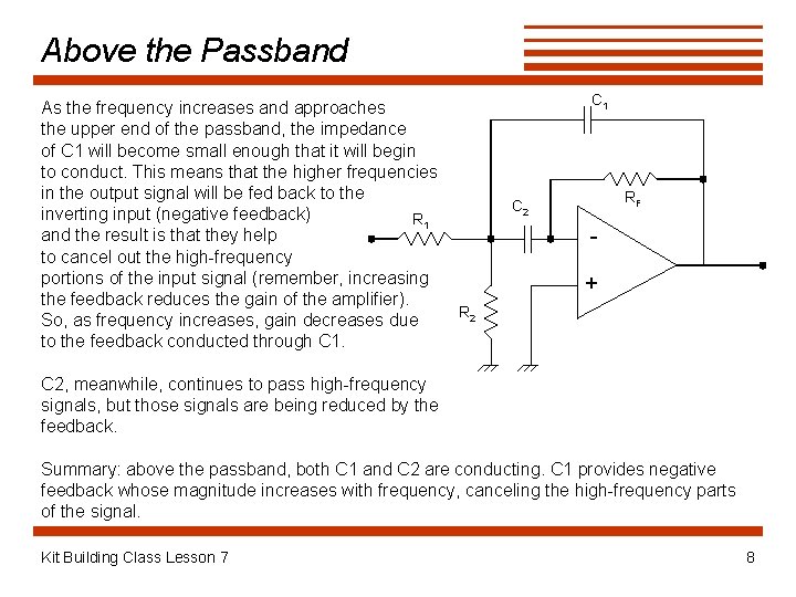Above the Passband As the frequency increases and approaches the upper end of the