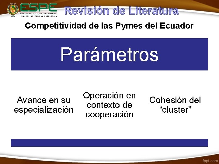 Revisión de Literatura Competitividad de las Pymes del Ecuador Parámetros Avance en su especialización