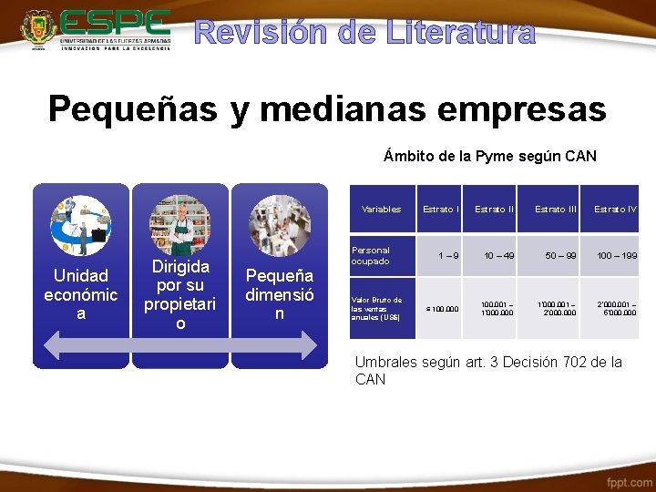 Revisión de Literatura Pequeñas y medianas empresas Ámbito de la Pyme según CAN Variables