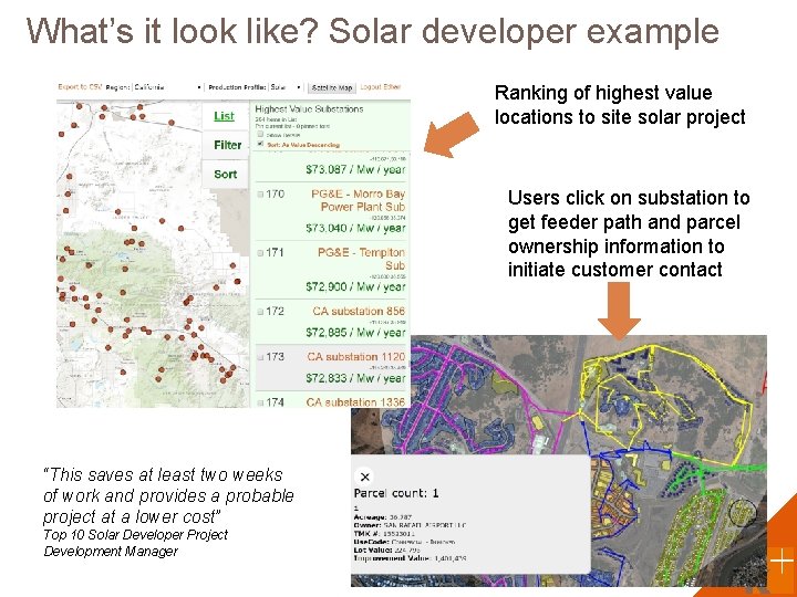 What’s it look like? Solar developer example Ranking of highest value locations to site