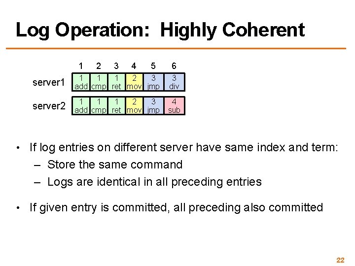 Log Operation: Highly Coherent 1 2 3 4 5 6 server 1 1 2