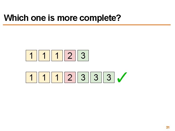 Which one is more complete? 1 1 1 2 3 3 3 31 