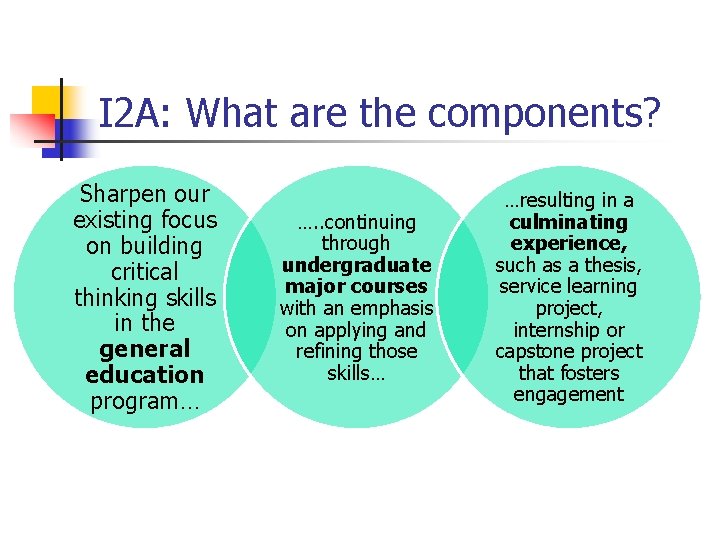 I 2 A: What are the components? Sharpen our existing focus on building critical