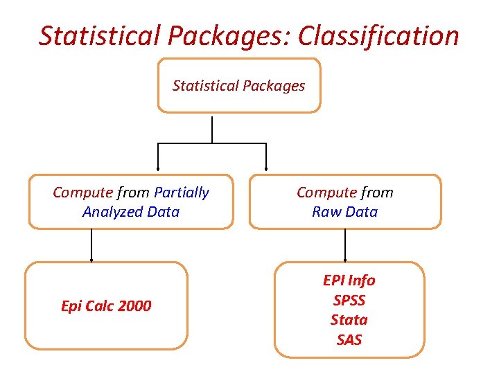 Statistical Packages: Classification Statistical Packages Compute from Partially Analyzed Data Epi Calc 2000 Compute