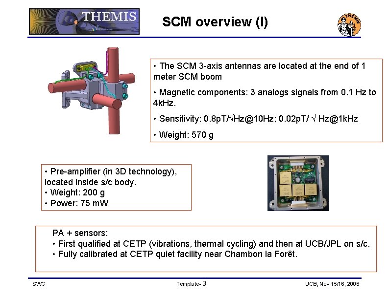 SCM overview (I) • The SCM 3 -axis antennas are located at the end