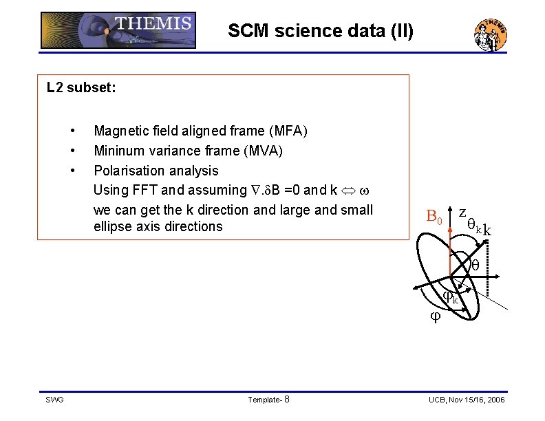 SCM science data (II) L 2 subset: • • • Magnetic field aligned frame