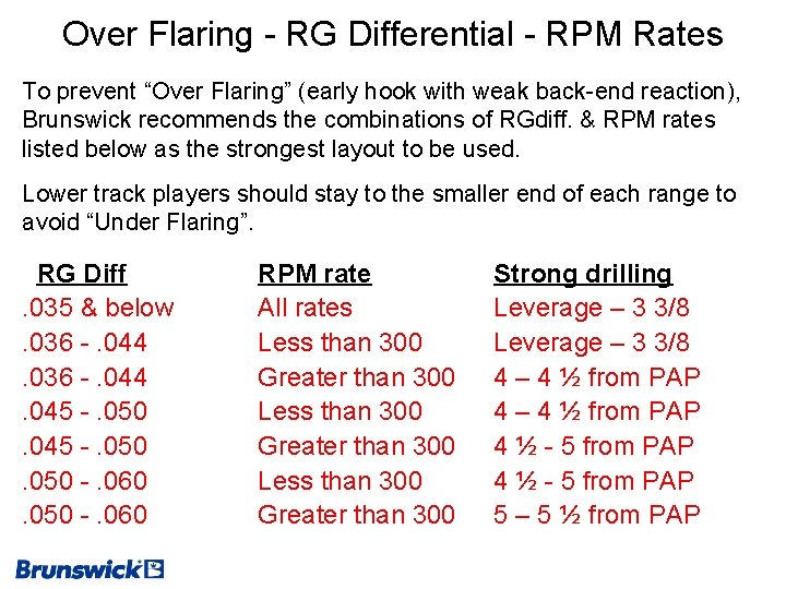 Over Flaring - RG Differential - RPM Rates To prevent “Over Flaring” (early hook