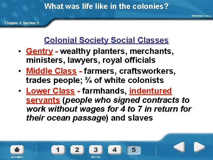 What was life like in the colonies? Chapter 4, Section 5 Colonial Society Social