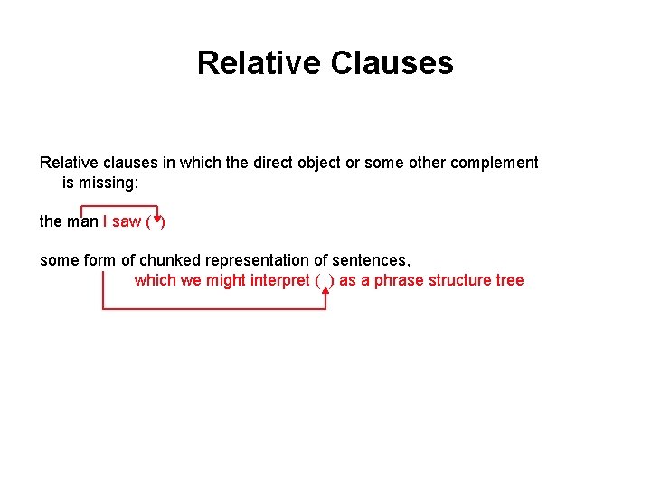 Relative Clauses Relative clauses in which the direct object or some other complement is