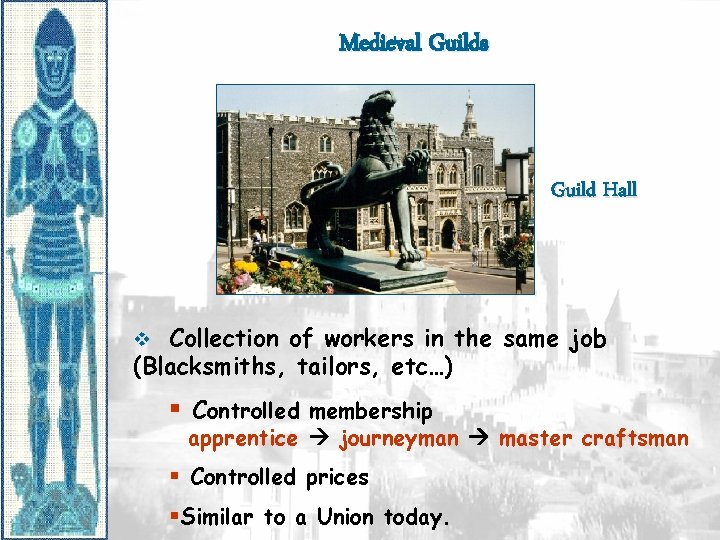 Medieval Guilds Guild Hall v Collection of workers in the same job (Blacksmiths, tailors,