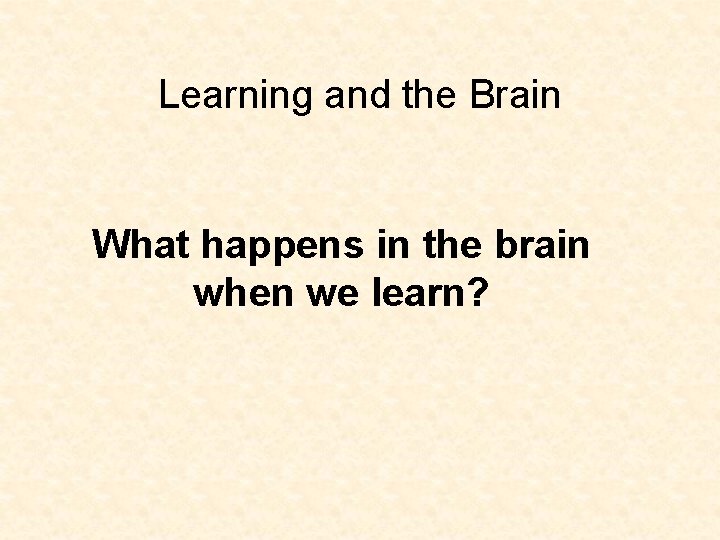 Learning and the Brain What happens in the brain when we learn? 