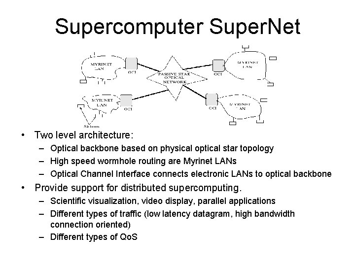 Supercomputer Super. Net • Two level architecture: – Optical backbone based on physical optical