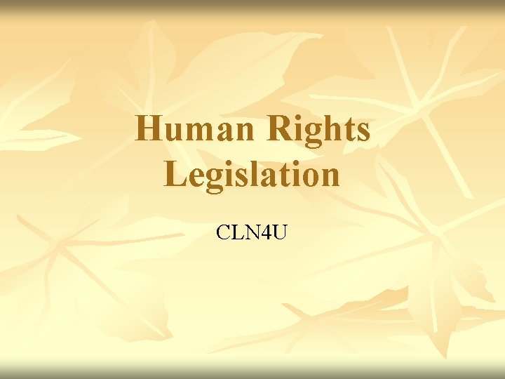 Human Rights Legislation CLN 4 U 