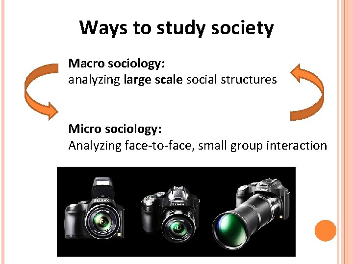 Ways to study society Macro sociology: analyzing large scale social structures Micro sociology: Analyzing Ways to study society Macro sociology: analyzing large scale social structures Micro sociology: Analyzing