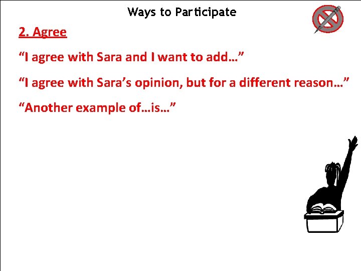 Ways to Participate 2. Agree “I agree with Sara and I want to add…” Ways to Participate 2. Agree “I agree with Sara and I want to add…”