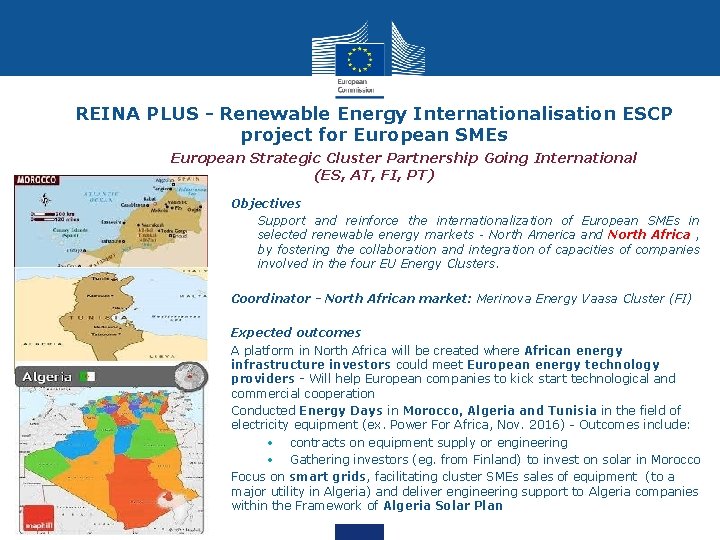 REINA PLUS - Renewable Energy Internationalisation ESCP project for European SMEs European Strategic Cluster