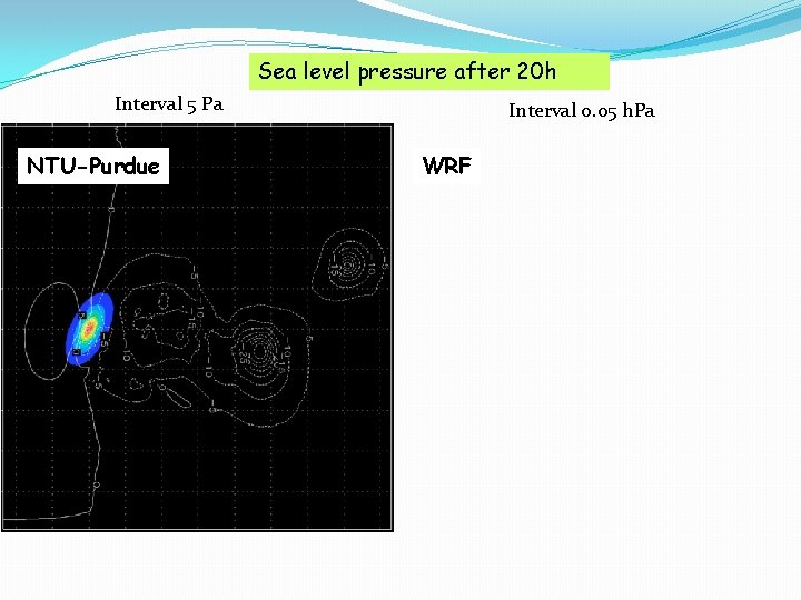 Sea level pressure after 20 h Interval 5 Pa NTU-Purdue Interval 0. 05 h.