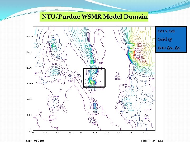 NTU/Purdue WSMR Model Domain 201 x 201 Grid @ 1 km x, y 