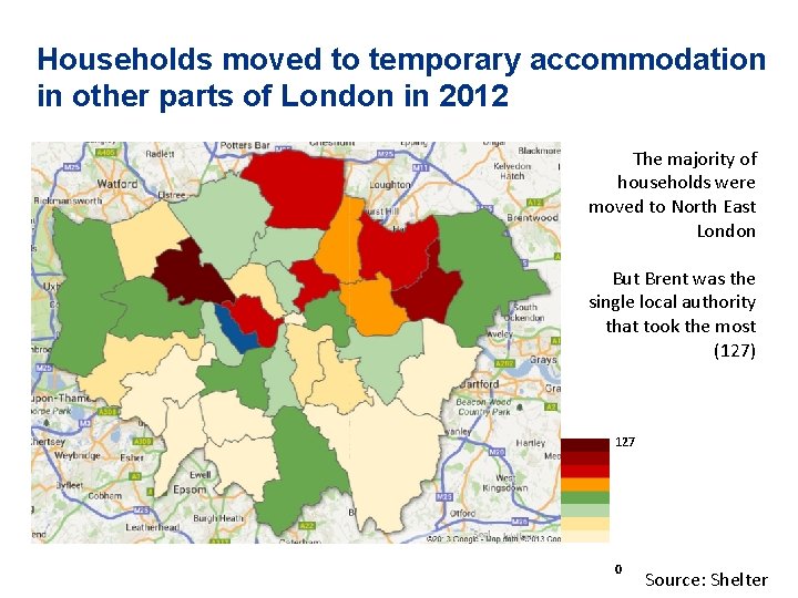 Households moved to temporary accommodation in other parts of London in 2012 The majority