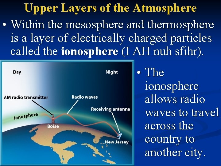 Upper Layers of the Atmosphere • Within the mesosphere and thermosphere is a layer