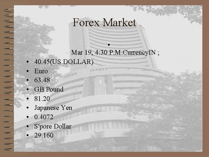 Forex Market • • • Mar 19, 4: 30 P. M. Currency. IN ;
