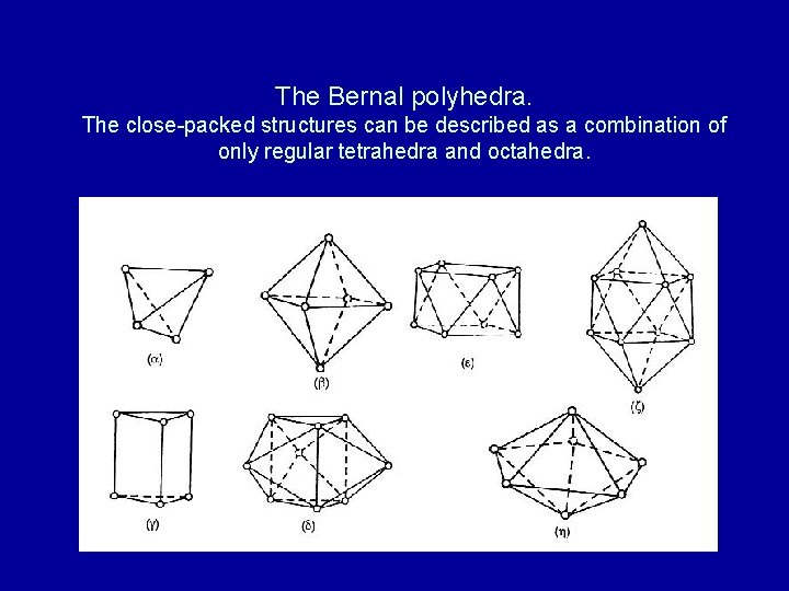 The Bernal polyhedra. The close-packed structures can be described as a combination of only