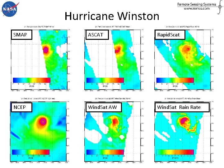 Hurricane Winston SMAP ASCAT Rapid. Scat NCEP Wind. Sat AW Wind. Sat Rain Rate