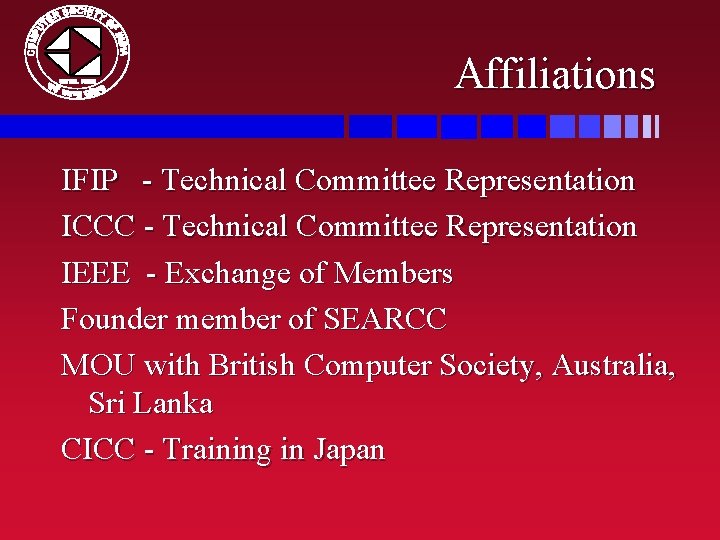 Affiliations IFIP - Technical Committee Representation ICCC - Technical Committee Representation IEEE - Exchange