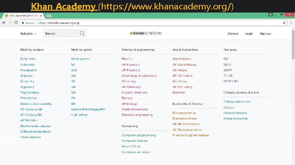 Khan Academy (https: //www. khanacademy. org/) 