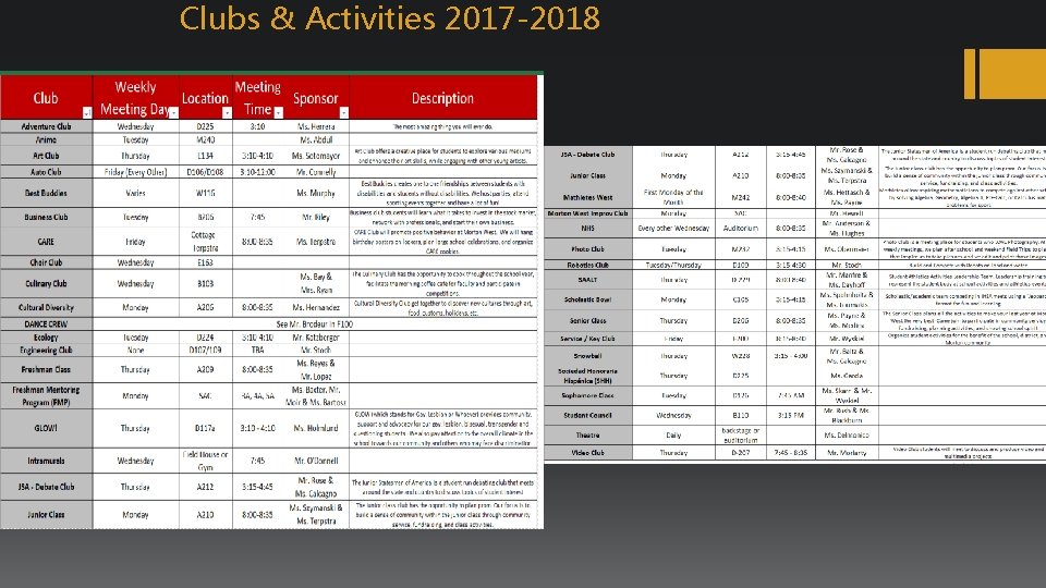 Clubs & Activities 2017 -2018 