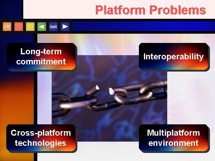 Platform Problems 2. 11 Quit Long-term commitment Interoperability Cross-platform technologies Multiplatform environment 