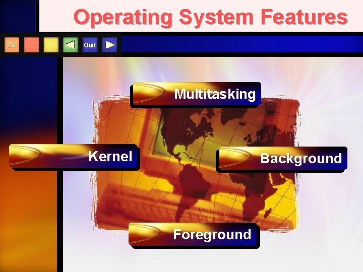 Operating System Features 2. 7 Quit Multitasking Kernel Background Foreground 
