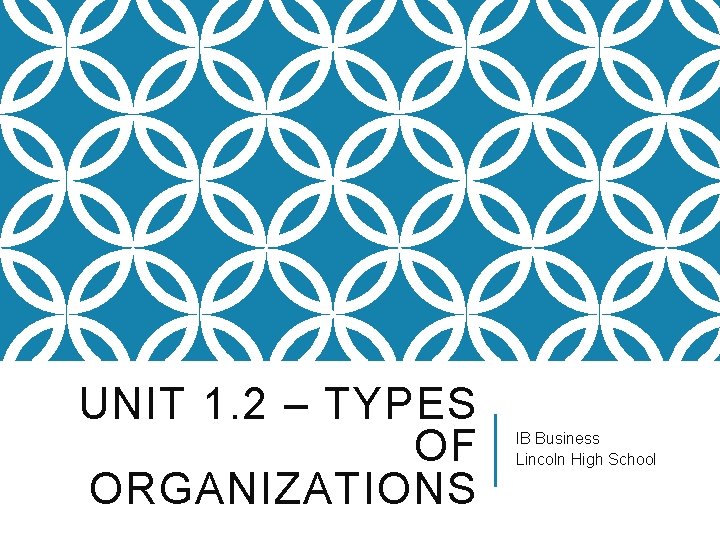 UNIT 1. 2 – TYPES OF ORGANIZATIONS IB Business Lincoln High School 