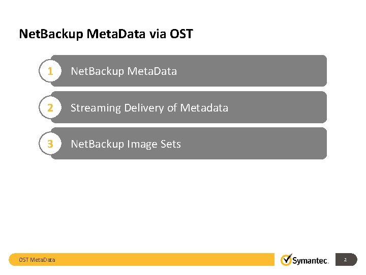 Net. Backup Meta. Data via OST 1 Net. Backup Meta. Data 2 Streaming Delivery