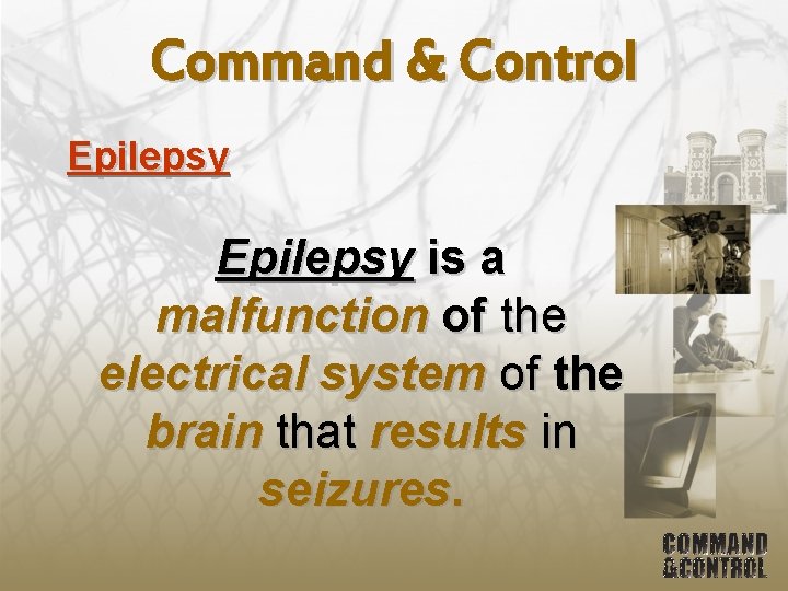 Command & Control Epilepsy is a malfunction of the electrical system of the brain