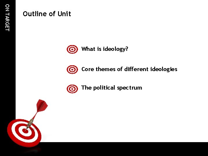 ON TARGET Outline of Unit What is ideology? Core themes of different ideologies The ON TARGET Outline of Unit What is ideology? Core themes of different ideologies The