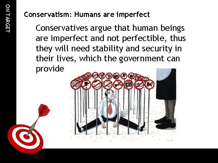 ON TARGET Conservatism: Humans are imperfect Conservatives argue that human beings are imperfect and ON TARGET Conservatism: Humans are imperfect Conservatives argue that human beings are imperfect and