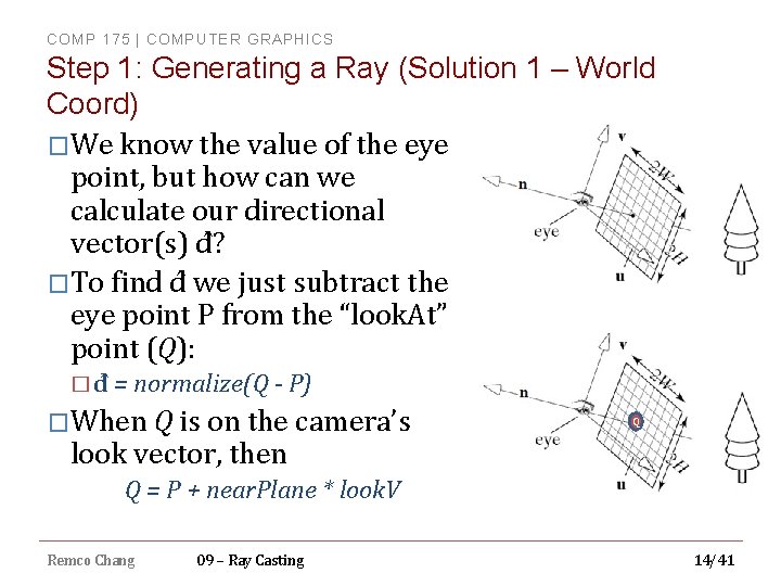 COMP 175 | COMPUTER GRAPHICS Step 1: Generating a Ray (Solution 1 – World