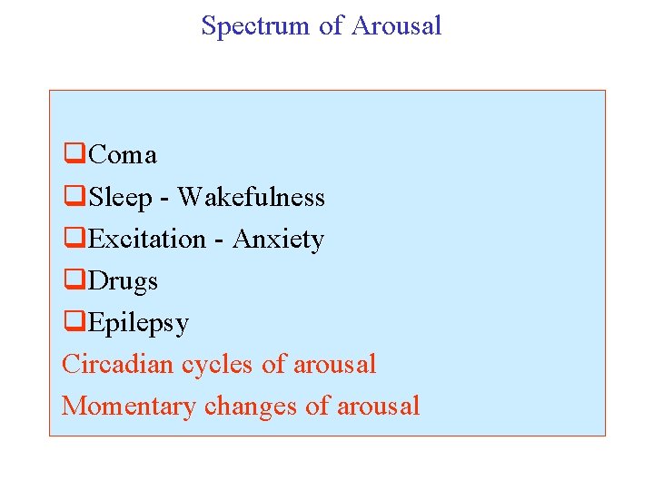 Spectrum of Arousal q. Coma q. Sleep - Wakefulness q. Excitation - Anxiety q.