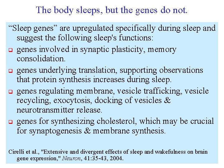 The body sleeps, but the genes do not. “Sleep genes” are upregulated specifically during