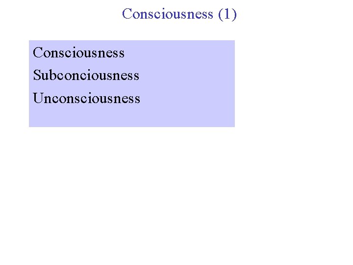 Consciousness (1) Consciousness Subconciousness Unconsciousness 