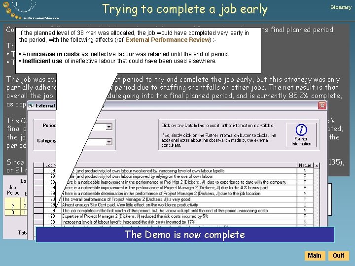 Trying to complete a job early Glossary To complete acomplete job early thejob, Construction