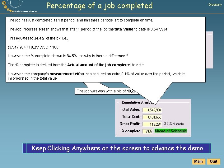 Percentage of a job completed Glossary The job. Ahas justwas completed its 1 st