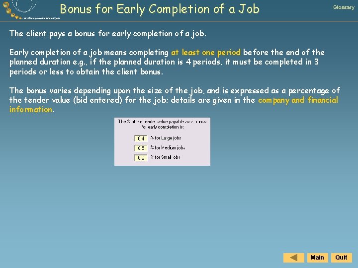 Bonus for Early Completion of a Job Glossary The client pays a bonus for