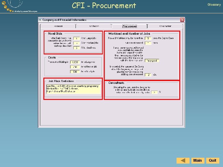 CFI - Procurement Glossary Main Quit 