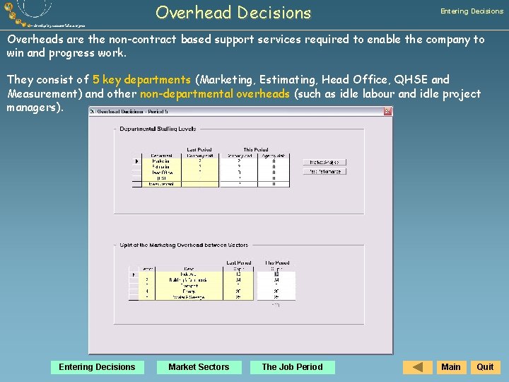 Overhead Decisions Entering Decisions Overheads are the non-contract based support services required to enable