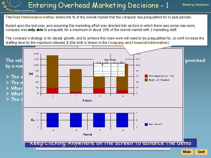 Entering Overhead Marketing Decisions - 1 Entering Decisions The Past Performance button shows the